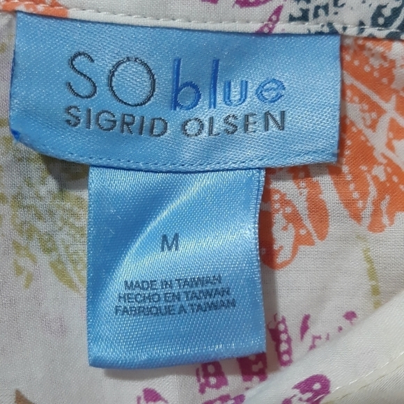 SO Blue by Sigrid Olsen Shirt Cotton floral Long-Sleeve Button down size Medium - Picture 7 of 13